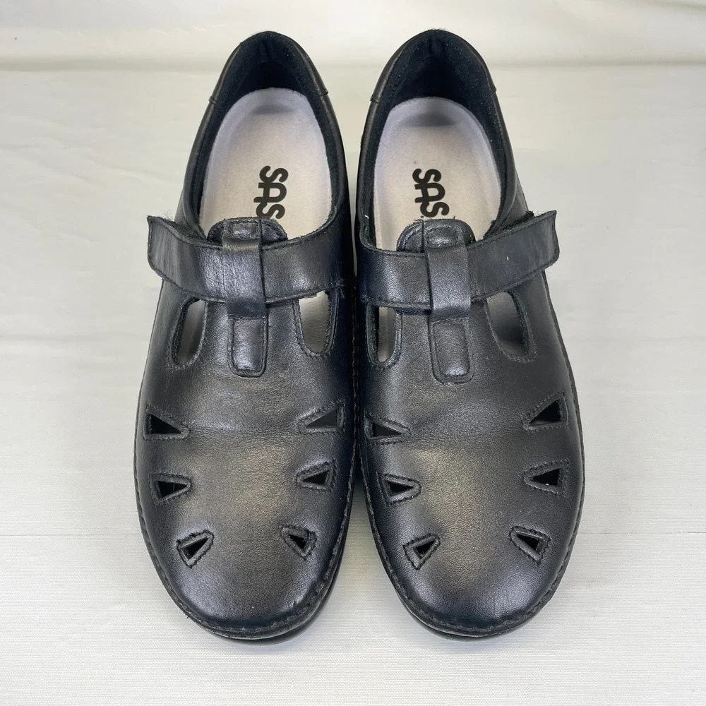SAS Roamer Shoes Womens Size 9.5 M Black Leather Tripad Comfort Casual Sandals